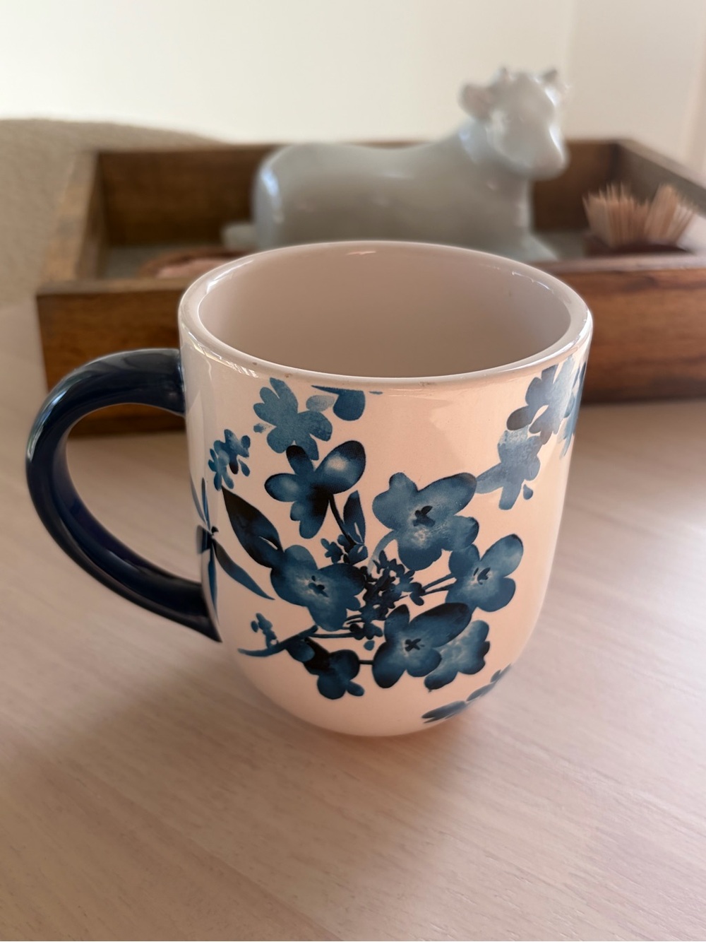 Pier 1 Imports 16 Oz Mug Ironstone Hand Painted Blue Floral Azure